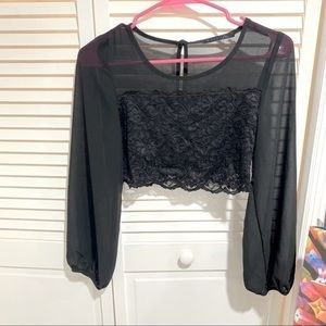 Long sleeve black lace crop top